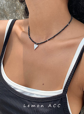 天然晶石黑色爱心项链