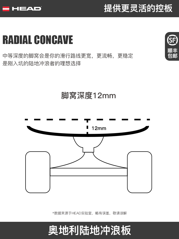 HEAD海德陆地冲浪板H12弹簧桥刷街陆冲专业滑板初学者 玻纤路冲板 - 图2