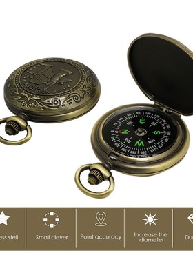 Vintage Bronze Compass Design Pocket Watch Retro Men's And