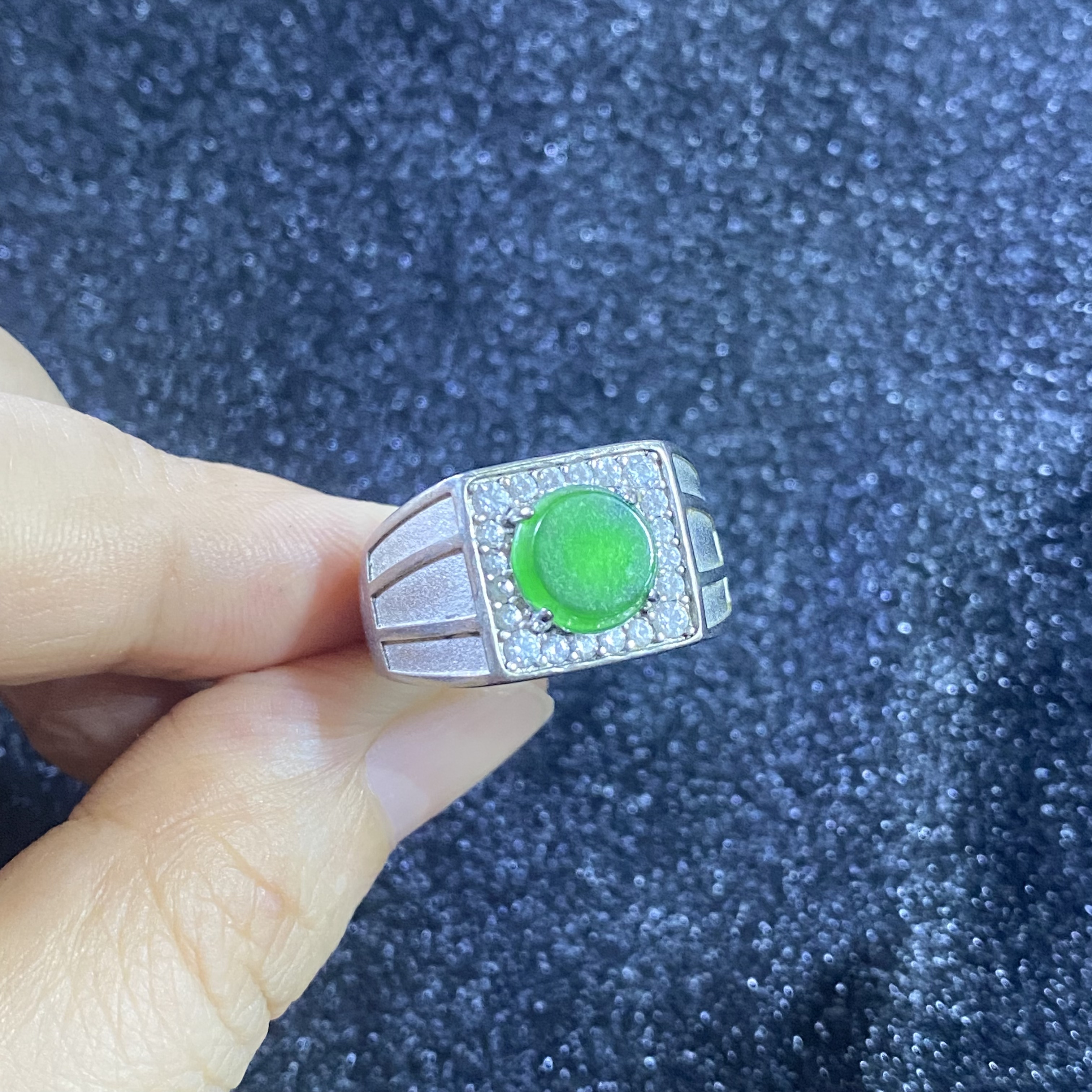 New A-grade ice jade ring Valentine's Day birthday gift S925 silver inlaid electroplated 18K gold hypoallergenic