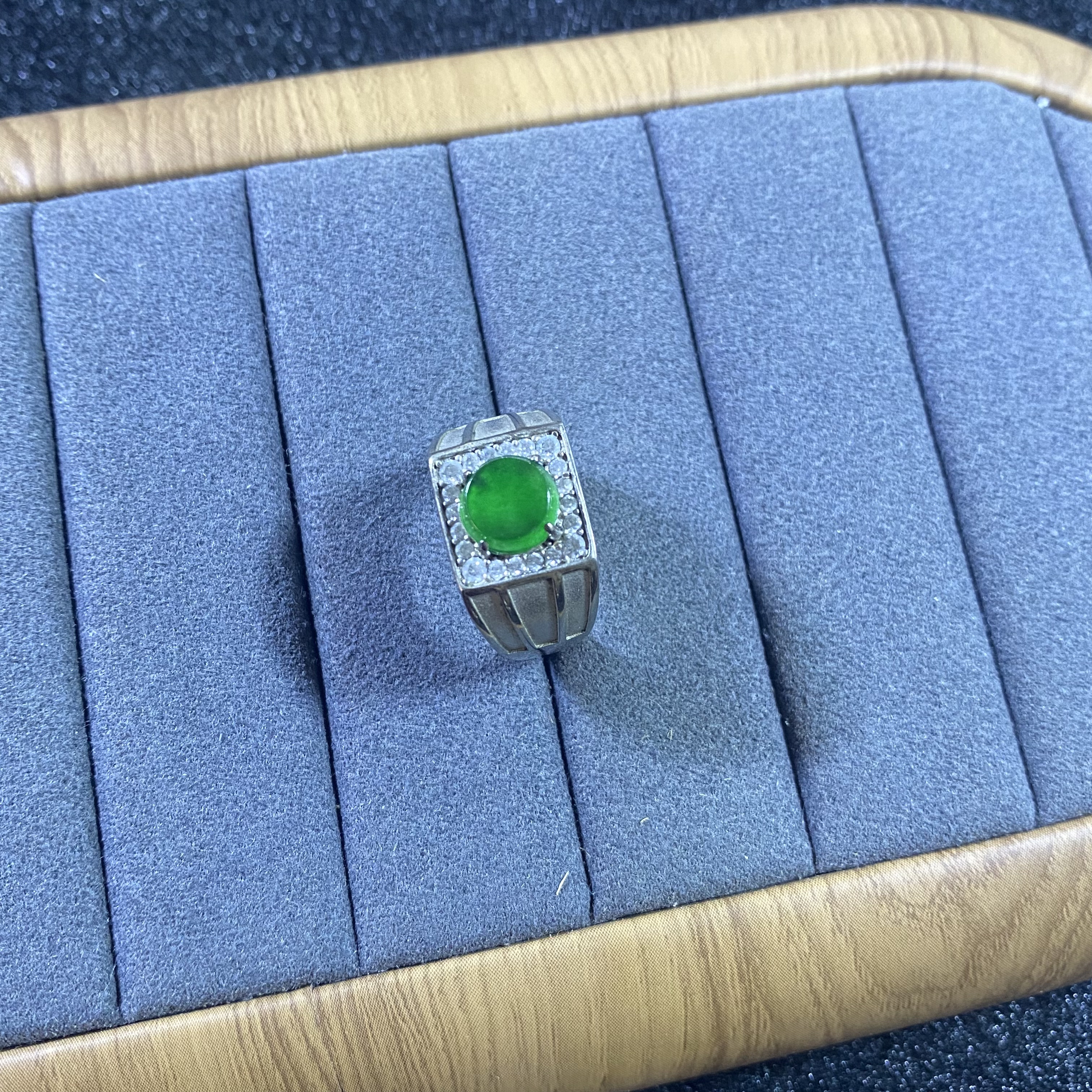 New A-grade ice jade ring Valentine's Day birthday gift S925 silver inlaid electroplated 18K gold hypoallergenic