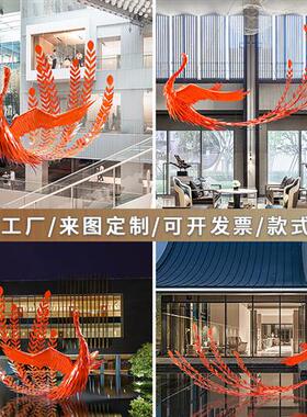 户外大型不锈钢凤凰雕塑酒店商场广场地标性抽象金属水景摆件定制