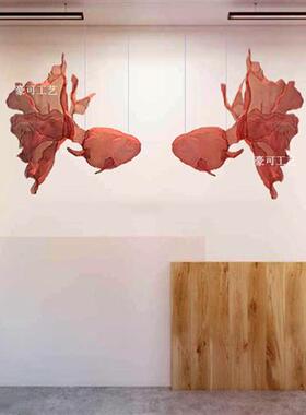 不锈钢抽象镂空网丝金鱼悬挂雕塑酒店商场会展大厅铁艺装饰品摆件