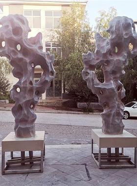 定制太湖石摆件玻璃钢不锈钢仿真雕塑庭院造景假山电镀镜面抽象