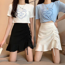 Anti-walking light 2022 Summer new 100 hitch Ropes Ocean Pie half body dress Han Fan High waist display slim lotus leaf swing short dress