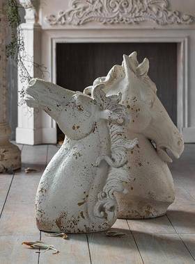 欧式复古做旧罗马柱落地摆件客厅马头装饰品婚礼创意摄影拍照道具