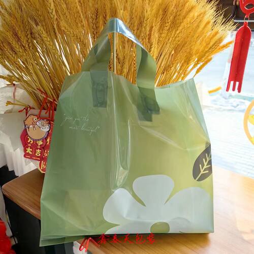 服装店用墨绿色山茶花手提袋加厚14丝装衣服的袋子大塑料包装袋子 - 图2