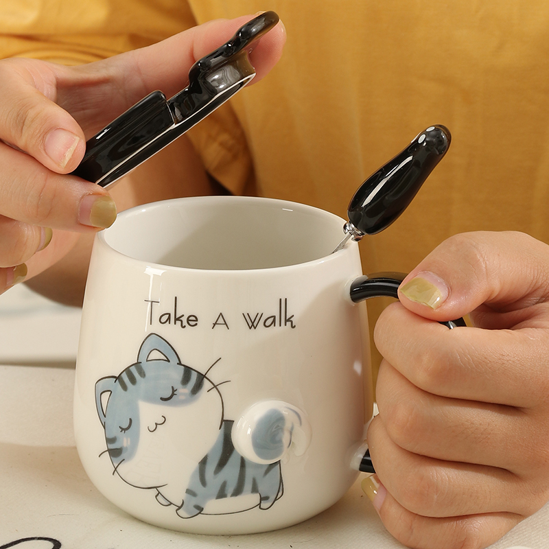 创意马克杯带盖带勺陶瓷杯杯子陶瓷水杯陶瓷可爱杯子办公室喝水杯 - 图3