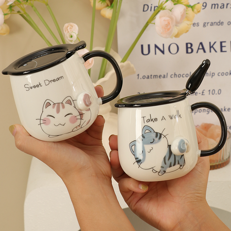 创意马克杯带盖带勺陶瓷杯杯子陶瓷水杯陶瓷可爱杯子办公室喝水杯 - 图2