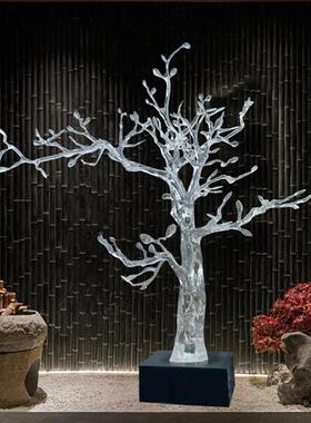 酒店大堂抽象透明树挂饰雕塑迎客松树脂摆件别墅大型软装饰艺术品