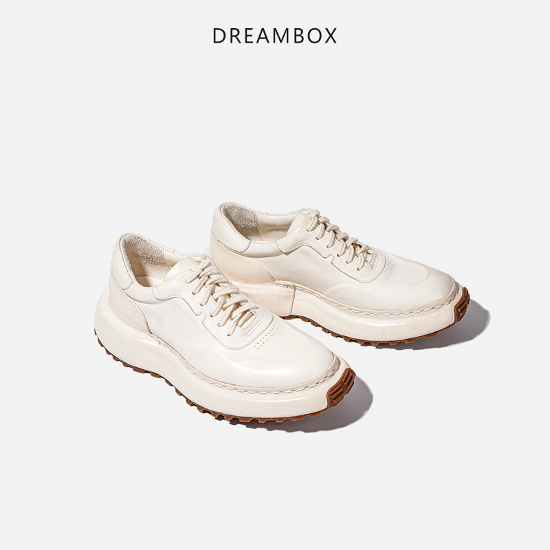 dreambox钧博小白鞋女vibram防滑耐磨松糕鞋厚底增高手工马皮单鞋-图2