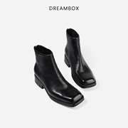 dreambox钧博知性高雅女靴纯手工真皮极简风切尔西靴粗跟