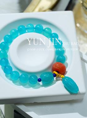 天然天河石手链原创玉华绿色水晶天河石冰蓝信心石老矿闺蜜礼物