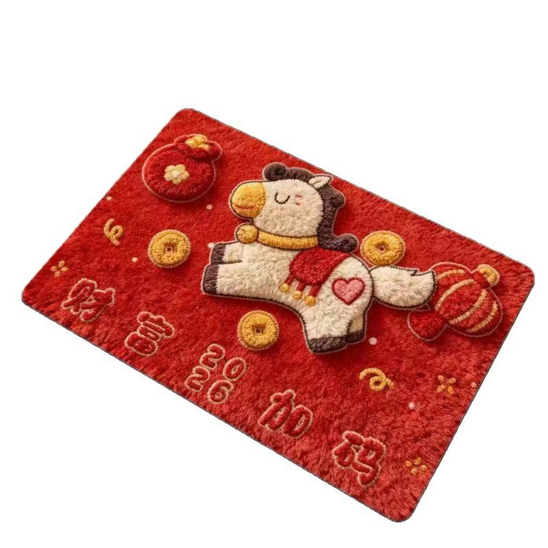 仿毛绒马年硅藻泥地垫红色喜庆浴室防滑垫子新年耐脏入户门玄关,淘宝优惠券,粉丝福利购,淘宝优惠卷