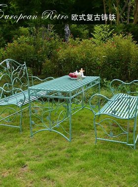 创意欧式铁艺长方形桌单双人椅子大户庭院花园室户外白色家具高档