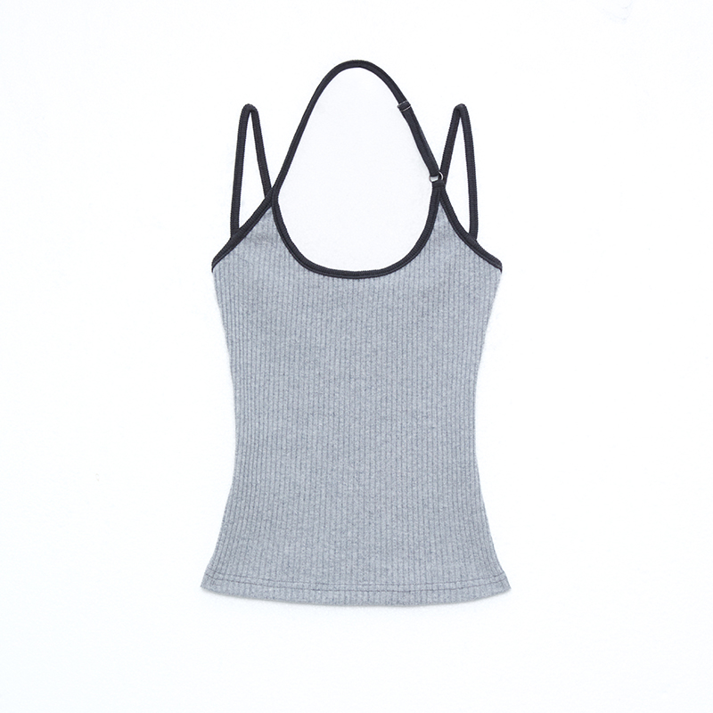 KVKV 坑条挂脖吊带背心 复古辣妹低领外穿设计感修身显瘦打底上衣 - 图1