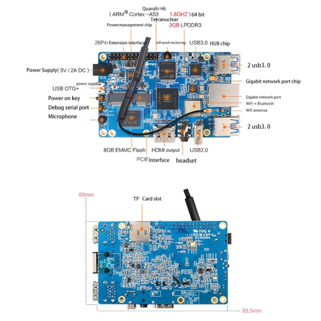 Orange PI 3 2GB+8G EMMC LPDDR3 Development Board H6 Bluetoot-图3