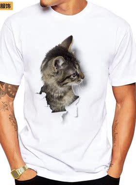 3D cat pattern print men's T-shirt cross-border印花男士T恤