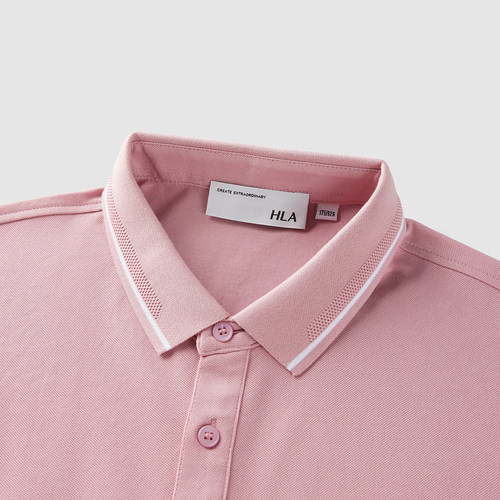 HLA海澜之家男士短袖t恤polo衫夏季新款翻领大码商务粉色爸爸上衣 - 图1