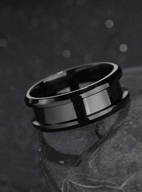 素圈8mm宽双斜边凹槽龙纹坯钛钢男女潮流金色戒指