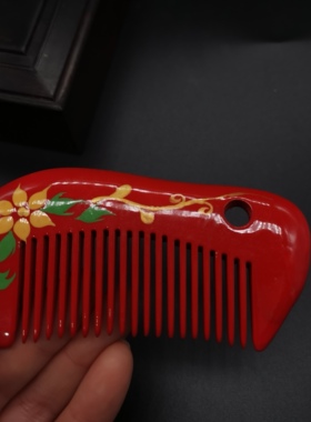 黄杨木梳手工漆画正品梳子绿檀木宽细齿随身便携迷你天然防静电梳