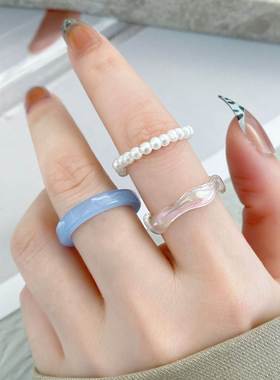 简约树脂戒指珍珠素圈女 simple resin rings acrylic pearl ring