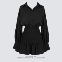 2024 New Special Cabinet Mall Early Fall Womens Foreign Trade Foreign Trade Long Sleeve Shirt Collar Dress Retro Cashew Short Skirt Woman