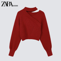 Special Cabinet Withdrawal Cabinet Womens Clothing Spring Autumn Christmas Red Hanging Neck Sweater Design Sensation Small Crowd of Hollowed-out Knitted Blouse