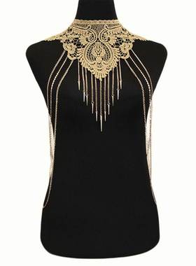 欧美风跨境饰品女项链蕾丝假领子性感多层吊坠流苏身体链热销配饰