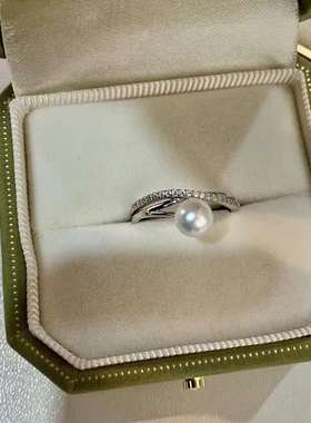 人鱼戒指~6-7MM极光正圆无暇珍珠纯银厚银专柜感通勤百搭职员