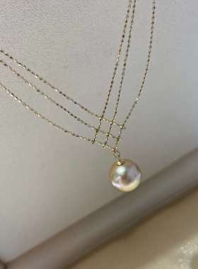 高级感蕾丝链~10-11mm南洋天然海水金珠18k豆豆项链邻家珍珠少女