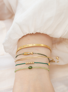 法国小众镀金锆石绿色手绳青丝