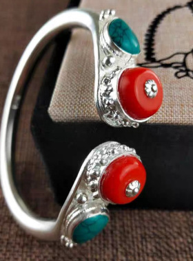 藏式元素银手镯民族风