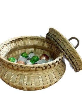 手工竹编制品带盖装茶叶