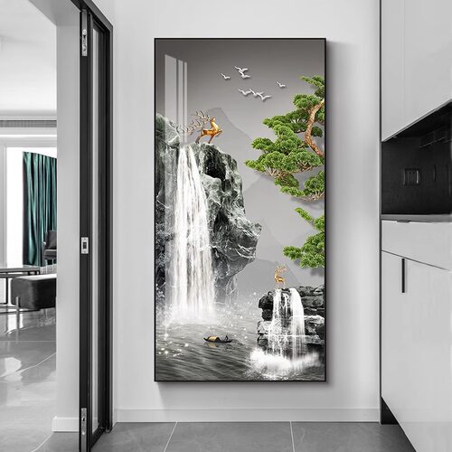 现代玄关装饰画进门入户正对门走廊过道挂画客厅入门玄幻壁画竖版 - 图0