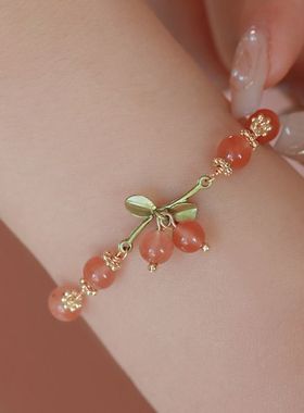 新款森系樱桃手链古风铃兰花闺蜜手链小众设计高颜值礼物