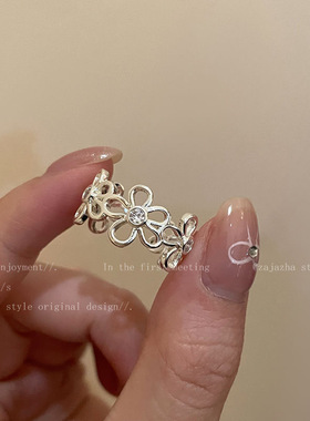 珍珠花朵戒指女轻奢高级感开口可