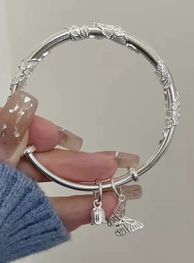 足银999小兔子手镯女999纯银