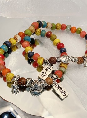 祥锦鲤玻璃手链女国潮中式情侣