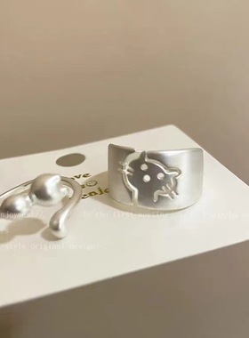 新款爆款小众设计哑光小猫咪戒指可爱食指戒轻奢高级感