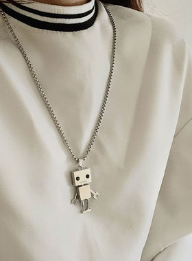 欧美嘻哈可动方头机器人项链