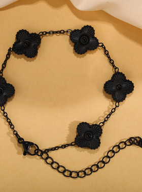 黑色四叶草双面手链男女款