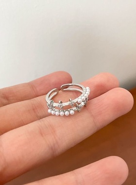 双层星星珍珠戒指女夏季年新款