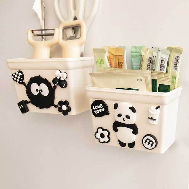 Panda multifunctional refrigerator magnetic absorption box storage rack without punching side wall hanging pen holder kitchen household
