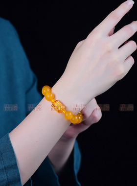 黄玉髓单圈手串三面财神桶珠男女士款饰品黄色手链8-14mm