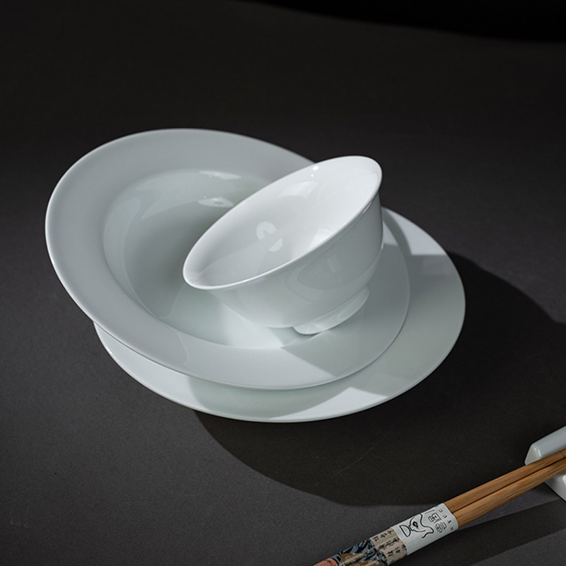 云遇川正德碗盘子景德镇餐具高白瓷碗饭碗汤碗面碗陶瓷盘深盘菜盘