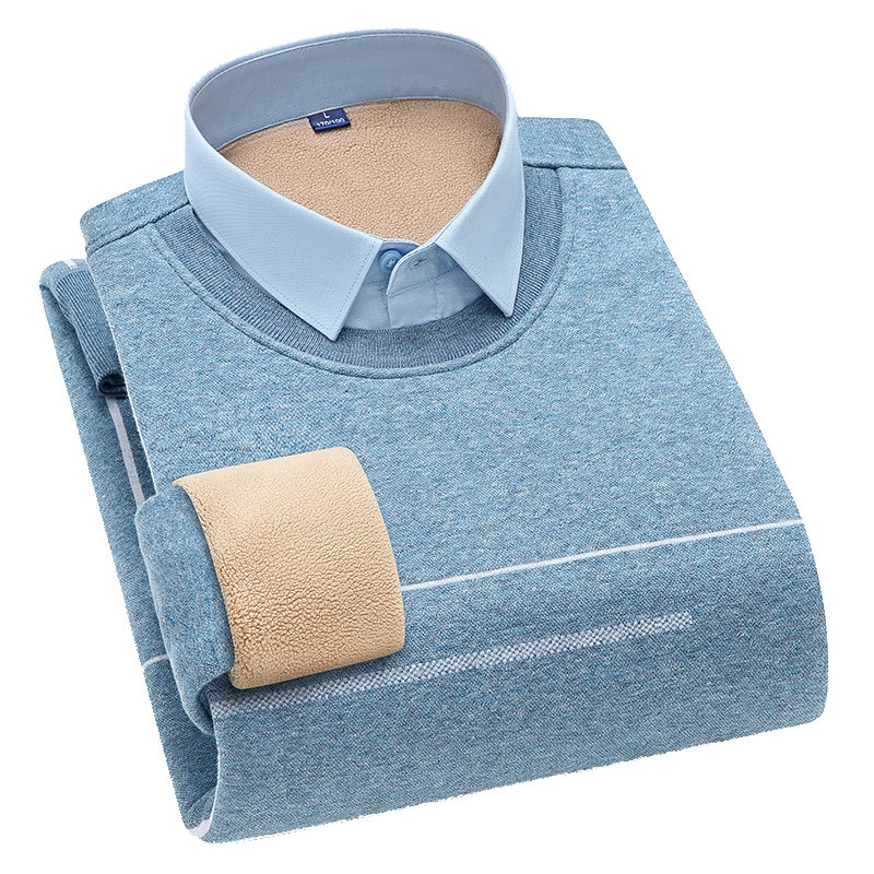 保罗假两件男衬衫领潮流休闲毛衣 保罗奢悍衬衫