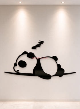 卡通小熊猫3D亚克力墙贴儿童房可爱装饰客厅沙发背景墙厨房门贴纸