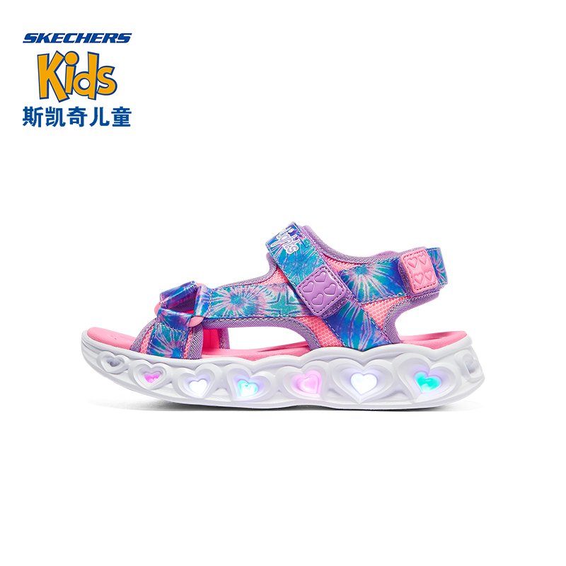 skechers斯凯奇童鞋夏季女童闪灯鞋凉鞋运动沙滩鞋302160L-图1