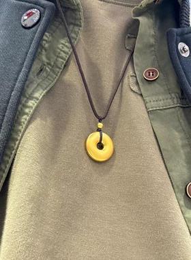 金包银古法传承平安扣吊坠男女情侣款同心圆圈挂坠黄金色素圈项链